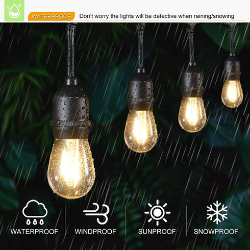 SWEET SHINE 70ft 30 E26 S14 Bulbs (2 Sets 15 LED Patio String Lights, Lights Adapter Powered, Socket with Weatherproof