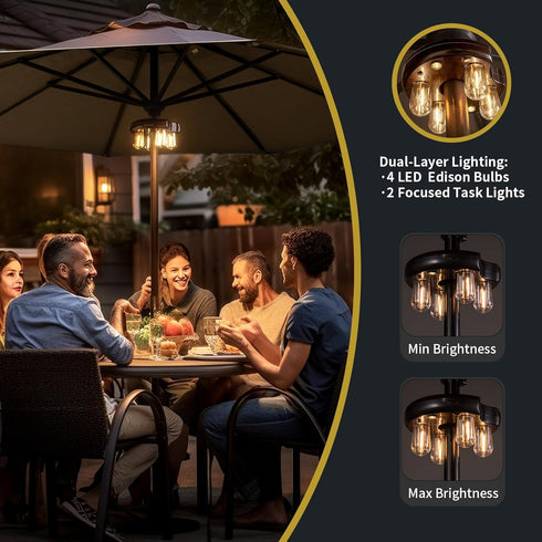 Bulbs 10 (1 Pack) Patio Umbrella Light with Remote Control, Rechargeable Cordless LED Edison Pole Light with Brightness