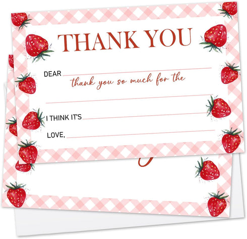 Zwsrplo Strawberry Kids Thank You Cards Fill In the Blank, 20 Thank You