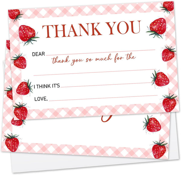Zwsrplo Strawberry Kids Thank You Cards Fill In the Blank, 20 Thank You