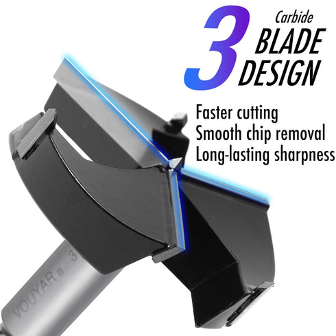 1-3/4 Inch Forstner Drill Bit, Triple-Flute Carbide Tipped for Hard Wood, Soft Wood, Veneered Plywood, Plastic
