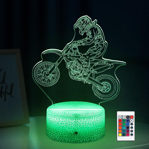 xiyumygs 3D Motorcycle Night Light, LED Illusion Lamp with Color Changing Base, Motocross