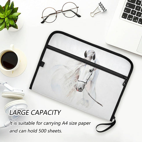 senya Accordion File Organizer - White Horse Expanding File Folder with Zipper, 13 Pockets for Documents