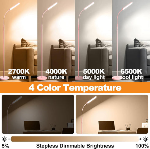 18W 1800LM Dimmable marctronic Pink LED Floor Lamp, Bright Floor Lamp with Remote & Works with Smart Plug, Timing Eye