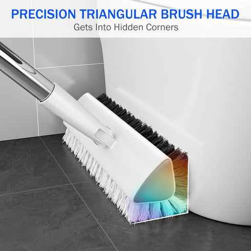 TidyTale 180 Grout Brush with Long Heavy Duty Handle, Swivel Floor Scrub Brush, V-Shaped Grout Line Scrubber with Stiff