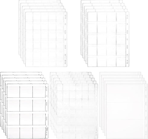 Jucoan 25 Sheet Coin Collection Pages, Total 535 Pockets 5 Sizes Coin Pages Currency Page, Standard 9 Holes Coin Binder Insert Sleeves for Coin Album, Coin Collector Supplies by Jucoan