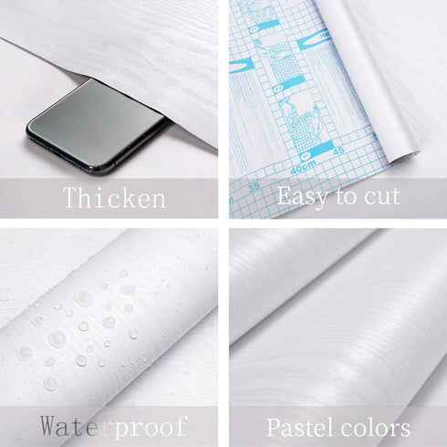 Heroad White Wood Grain Wallpaper, Peel and Stick Contact Paper, Thicken Textured for Cabinets, Countertops, 78.7 x17.5
