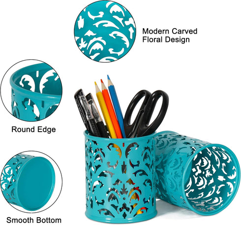EasyPAG Metal Round Pen Holder 2 Pack - Dark Teal Desk Pencil Organizer for School & Office