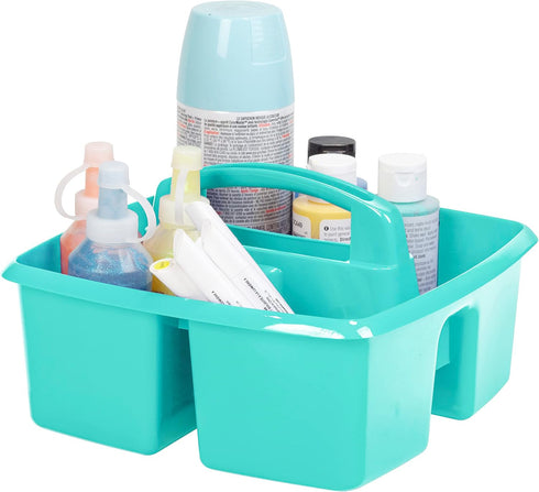 Storex 3-Compartment Small Caddy – Multipurpose Classroom Organizer with Handle, Teal, 5-Pack (00952U06C), 9.25 x 9.25