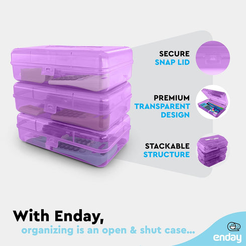 Enday Plastic Pencil Box Case, Large Capacity Purple Organizer for School and Office Supplies