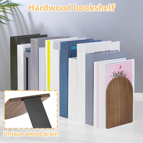 ZJRDYYK Wood Book Ends, Non Skid Desk Book Stands, Decorative Books Holder Creative BookStopper Sturdy Desk BookEnds