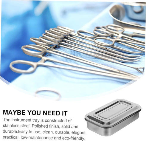 8 Inch Stainless Steel Medical Instrument Tray with Lid - Ideal for Home and Salon Use