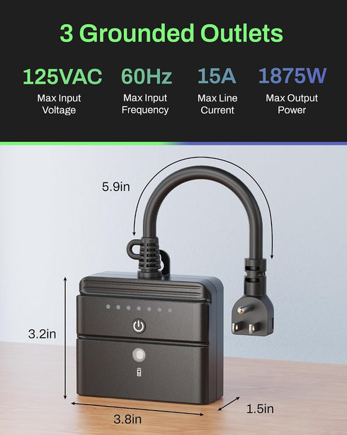 3 15A 1/2HP, 100 BN-LINK Outdoor Light Timer, Waterproof Plug-in Dusk-to-Dawn Controller with Grounded Outlets