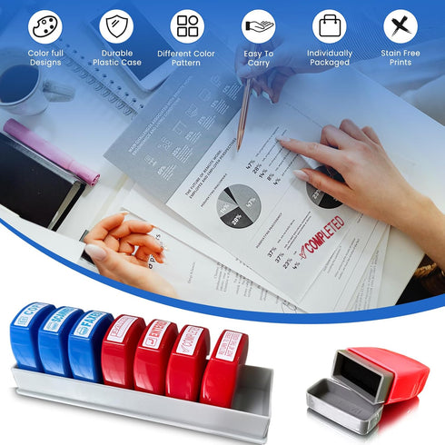 Self Inking Office Stamp Set for Approved Paid Completed Copy Faxed Scanned 8 PCS Stamps Busines Stamps Message Account Work Stamp