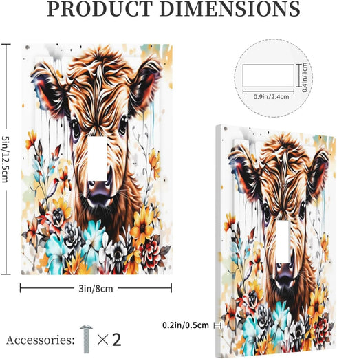 HTSAHKV 3 5 Inch Watercolor Highland Cow pattern Wall Plate Light Switch Cover Single Gang Outlet Faceplate Print Plate