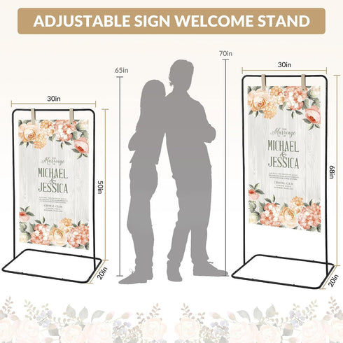 50/68 4 Garvee Wedding Welcome Sign Stand, in Adjustable Metal Wedding Sigh Holder with Faux Leather Straps, Hanging