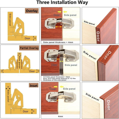 4-Pack Hidden Hinges for Cabinet Doors, Concealed Surface Mount Hinges for Frameless Cabinets