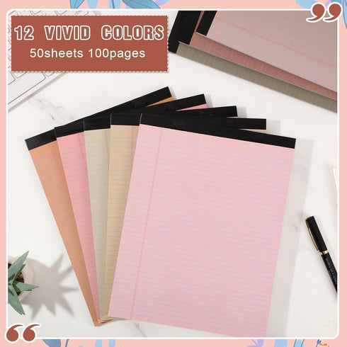 Fuutreo 8 Pcs Colored Legal Pad Writing Pads, 50 Sheets Per Notepad, Office Supplies (Nut Color)