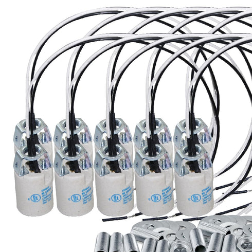 E12 Socket,Ceramic Chandelier Socket E12 Bulb Lamp Holder,Light Socket with Wire Lead