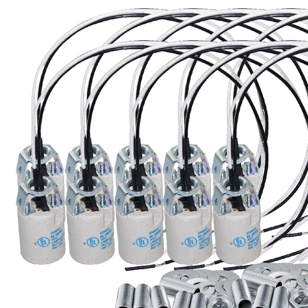E12 Socket,Ceramic Chandelier Socket E12 Bulb Lamp Holder,Light Socket with Wire Lead