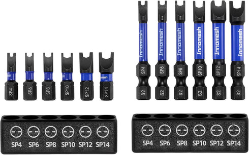 Innomesh Magnetic Spanner Bit Set,1"&2" 6-Piece Security Bits SP4 SP6 SP8 SP10 SP12