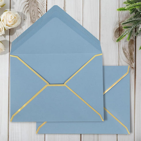 Whaline 50Pcs A7 Invitation Envelopes with Gold Border Dusty Blue Greeting Card Envelopes for Mailing (7.3x5.3 Inch)