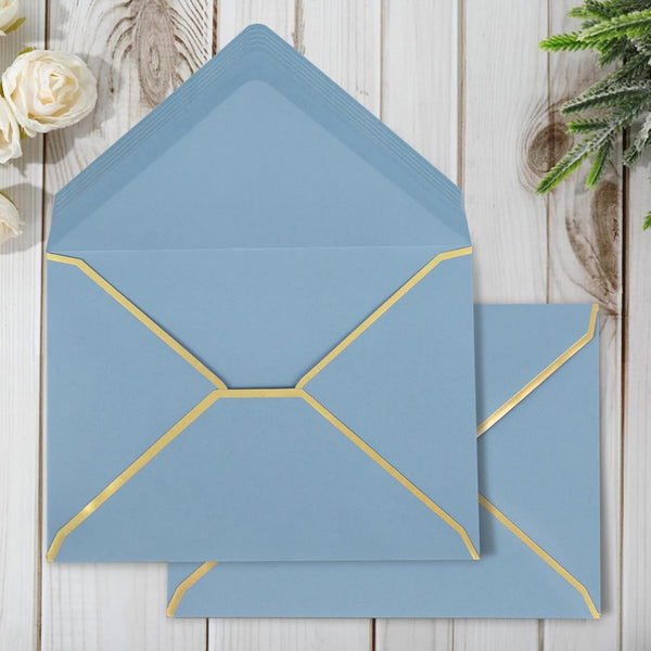 Whaline 50Pcs A7 Invitation Envelopes with Gold Border Dusty Blue Greeting Card Envelopes for Mailing (7.3x5.3 Inch)