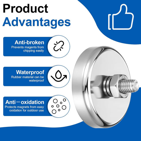 Limbeuuu 4 Packs M8 200 lb Super Strong Neodymium Round Magnet with Male Thread Nuts Bolts Corrosion-Resistant Mounting