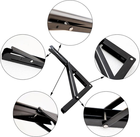Toirxarn 8 Inch Heavy Duty Folding Shelf Brackets, 330 LB Load Capacity Black Cold Rolled Steel Wall Mounted Small Brackets - 2 Pcs Space Saving Floating Desk Supports with Screws