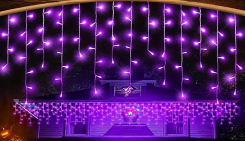 Taoushuleng 96 16 8 Solar LED Icicle String Lights, LED Waterproof Christmas Lamp with Drops, Lighting Modes, Hanging
