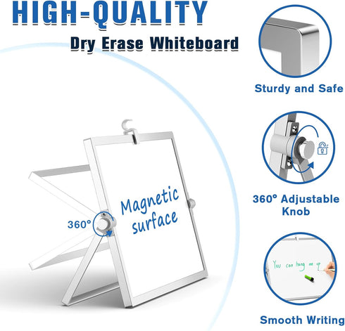 Grtard Magnetic Dry Erase Board with Stand, 12''x8'' Dry Erase White Boards, Portable Double-Sided Easel for Kids