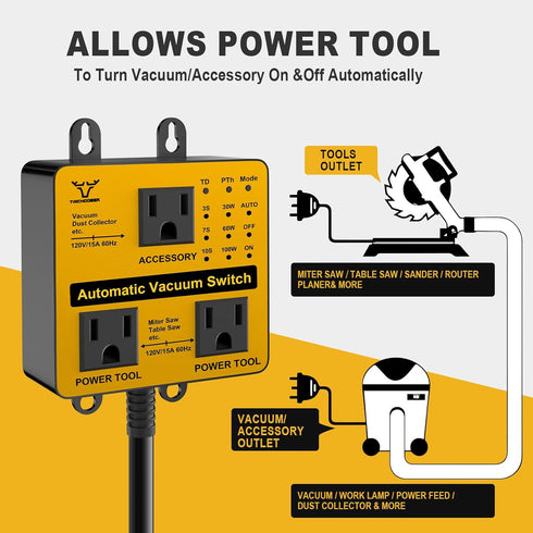 (3/7/10s) (30/60/100W), Upgraded Automatic Vacuum Switch, Autoswitch for Dust Collector, Customizable Delay for Shop
