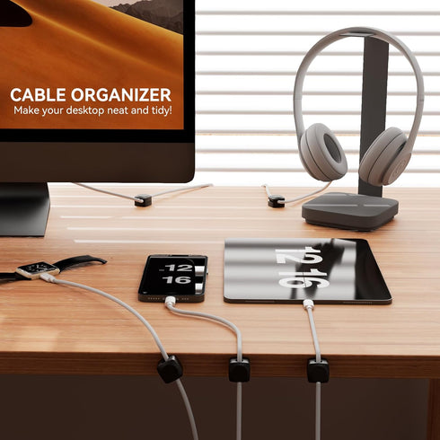 Daisyhome (8*Black) Rotatable Cord Organizer, Enhanced Spring Cable Clips, Strong Adhesive Cable Management, Desk Cord