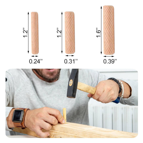 21pcs Assorted Wooden Dowels M6 M8 M10, Hard Wood Grooved Plugs for Furniture Woodwork Craft DIY Carpentry (6mm 8mm