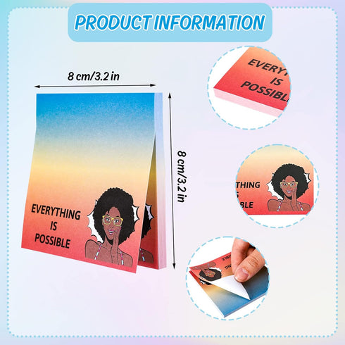 Whaline 9 Packs Black Girl Inspirational Sticky Notes Watercolor Never Give UP I Can Do IT Memo Pads 3.2x3.2 Inch Cute African Positive Memo Notepads for Nurse Women Reminder Studying School Office