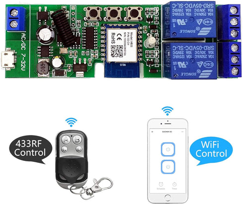 Newgoal 2 Inching 433 channelsWiFi Wireless Smart Switch Self-locking Relay Module, be applied to access control Tuya