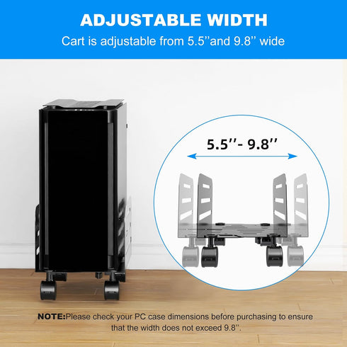5.5 9.8 inch Cart,Black(ZJJ005) suptek Computer Tower Stand,Mobile CPU Rolling Stand, to Wide Adjustable Mobile Cart