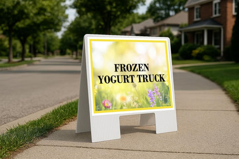 Frozen Yogurt Truck Spring Flowers Yellow Field A-Frame Double Sided 23x23 in.