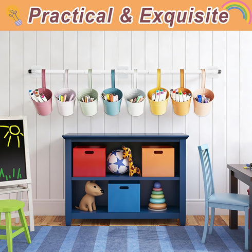 8 OBUSATT PCS Boho Metal Pencil Holder with Pipes Back to School Hanging Iron Small Pails Colors Crayon Organizer First