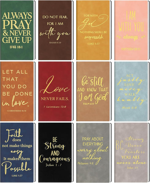 TaoBary 12 Pcs Christian Gift Inspirational Leather Journal Bible Verse Notebook Bulk Notepad for Pastor Men Women
