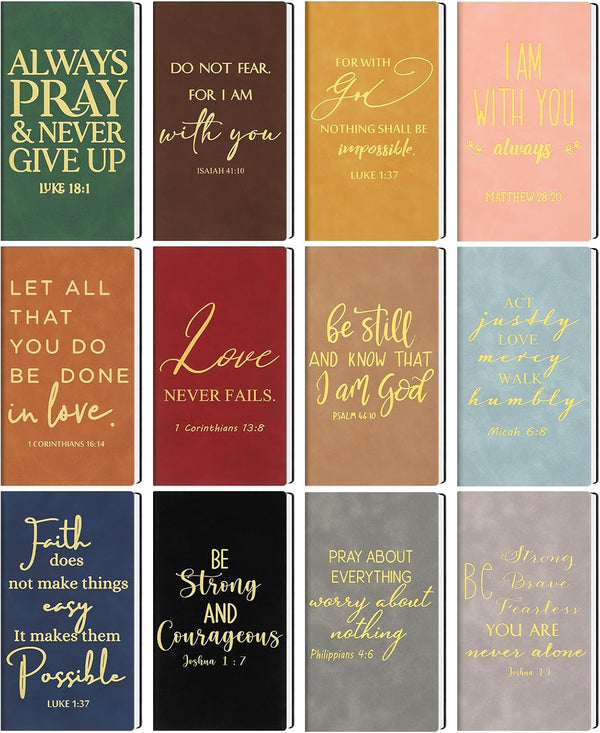 TaoBary 12 Pcs Christian Gift Inspirational Leather Journal Bible Verse Notebook Bulk Notepad for Pastor Men Women