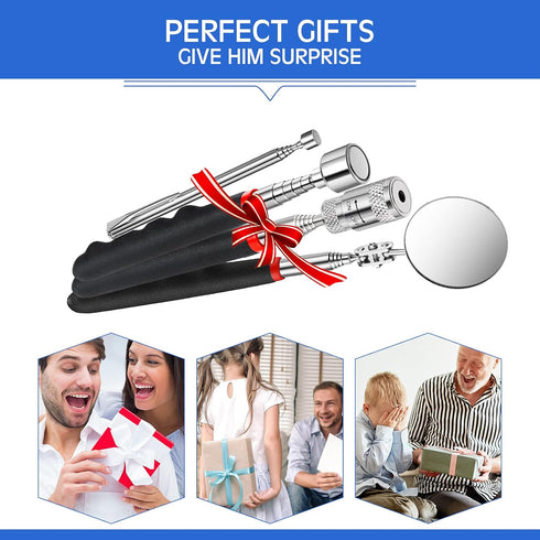 Patelai 4 Pcs Telescoping Magnet Tool Inspection Mirror Set, Magnetic Pickup Tool with LED Light for Gifts