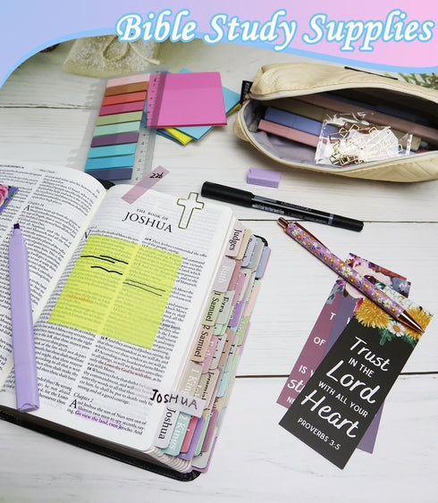 PartyGalore Bible Study Supplies Journaling Kit with Highlighter, Tabs, Pen Case, Bookmark, and Accessories for Women