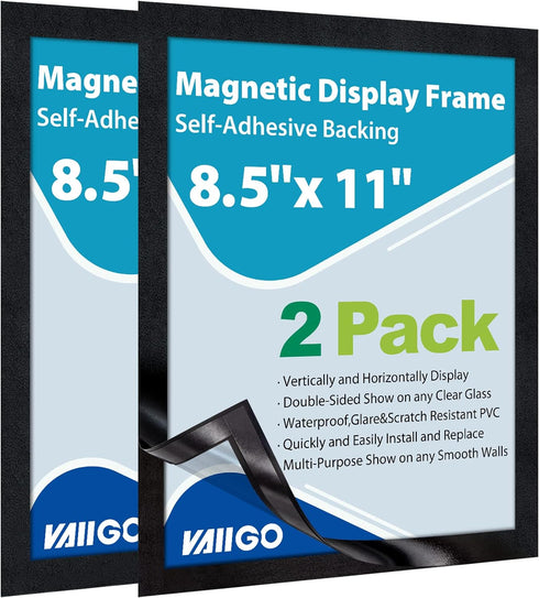 VAIIGO 8.5" x 11" Magnetic Self-Adhesive Display Frame, Double Sided Window Magnetic Sign