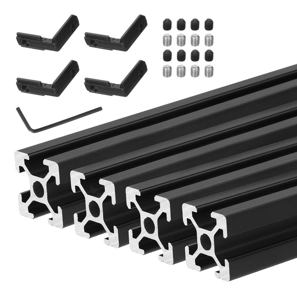 uxcell 4 Pcs T Slot 2020 Aluminum Extrusion Profile, 200mm x 20mm Anodized Black Linear Rail for 3D Printer, CNC, DIY