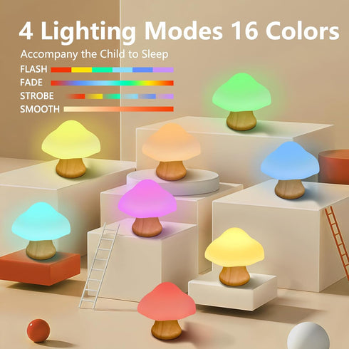16 ANGTUO Wooden Mushroom Lamp, Color Changing Mushroom Night Light with Two Remote Controls