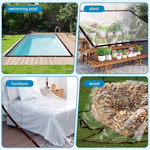 Grommets12x12ft,Heavy Clear Tarps with Duty Waterproof Clear Plastic Tarp Cover,Transparent PVC Vinyl Tarpaulin