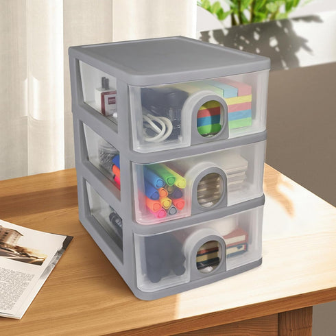 Desktop Storage Drawers Organizer with 2 Drawers, Clear Small Plastic Storage for Crafts and Office Supplies