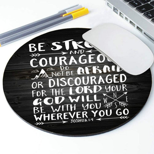 Inspirational Quote Rustic Black Wood Round Mouse Pad, Christian Bible Verses Joshua 1:9, Motivational Quotes