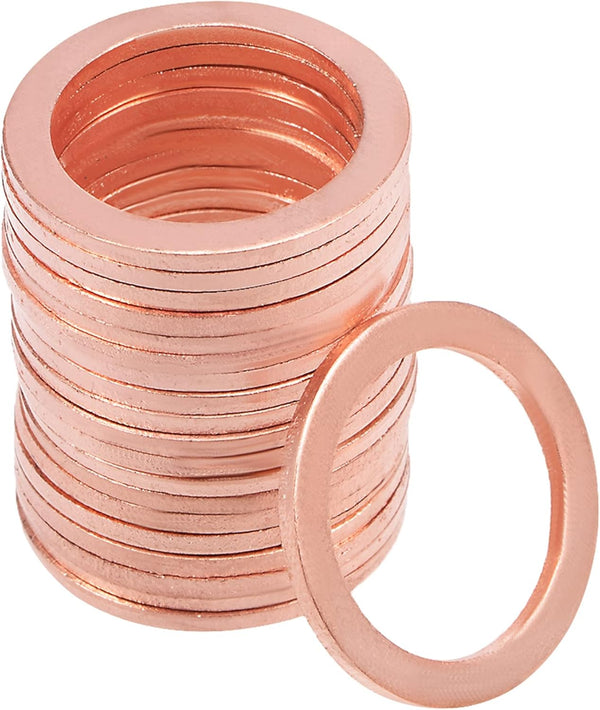 uxcell 20 Pcs M18 x 24mm x 1.5mm Copper Flat Washer Sealing Ring for Nut, Screw Bolt